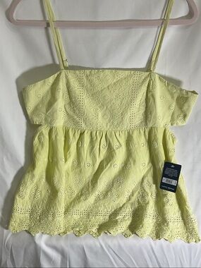 Lucky Brand Pale Yellow Eyelet Camisole Tank with Scalloped Hem